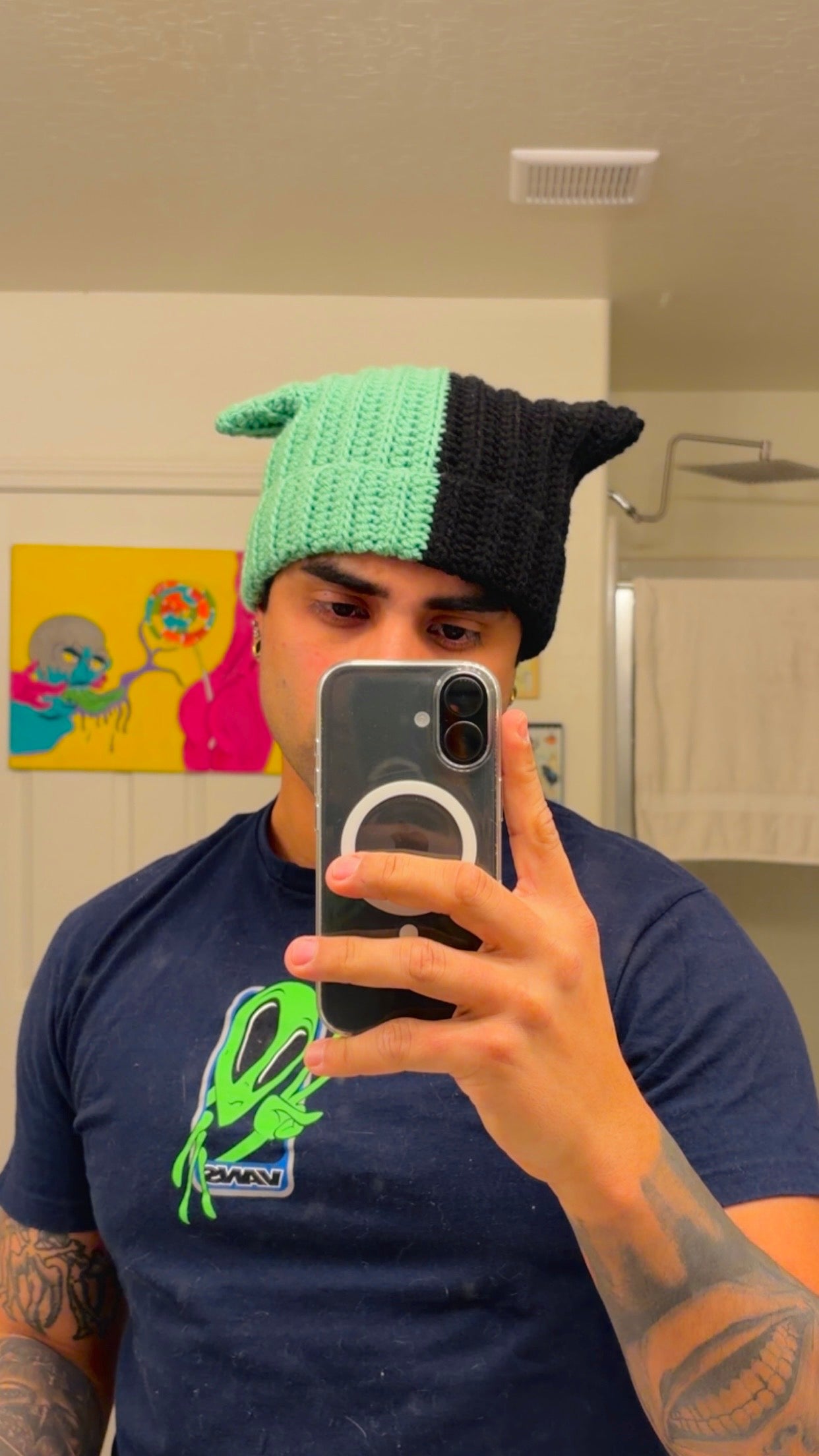 Black / Green (Cat Beanie)